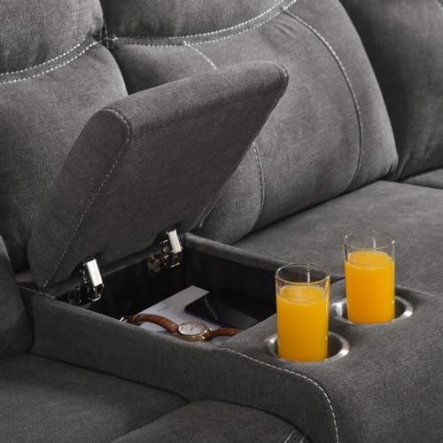 Power Recliner Sofa, Grey Fabric Reclining Sectional Couches with Two Recliners, Cup Holders, Storage Console for Home (Power Reclining)