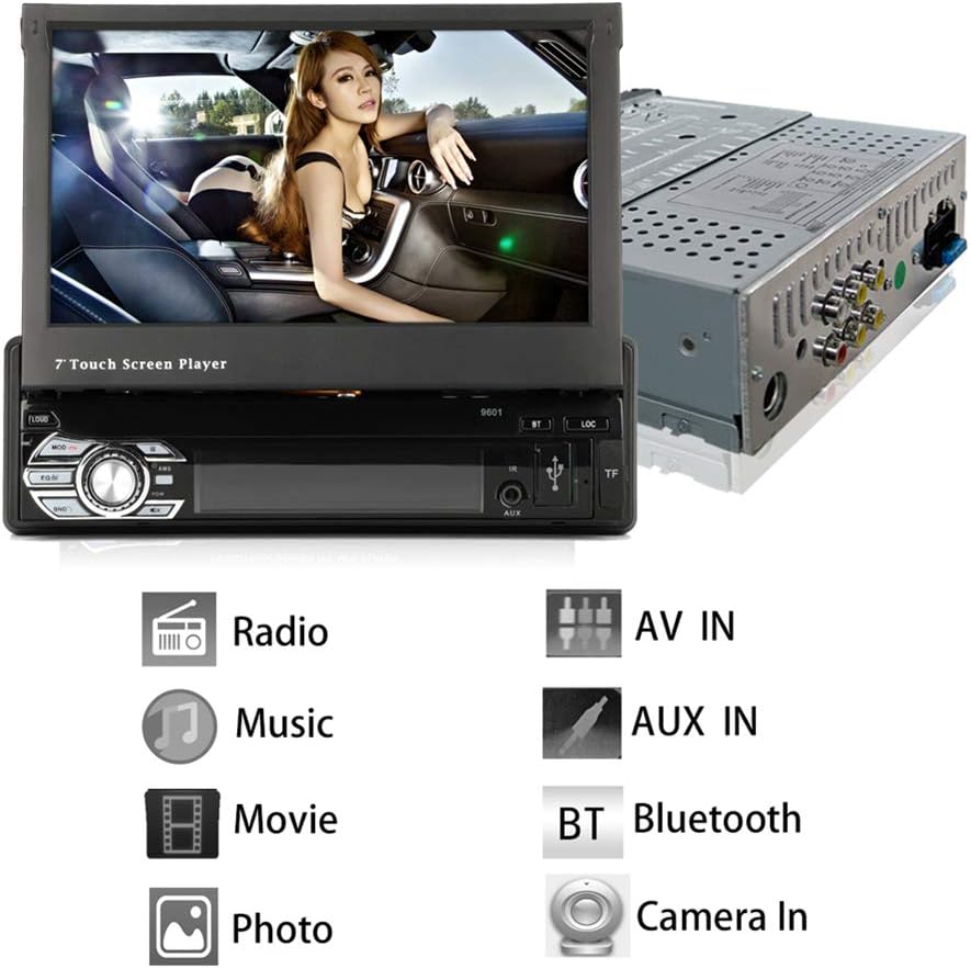 CarThree Single Din Car Stereo Touch Screen 7 Inch Car Radio Touch Screen with Bluetooth AUX/USB/TF Car FM Radio Receiver MP3/MP4/MP5 Player 1080P Single Din Stereo Support Backup Camera