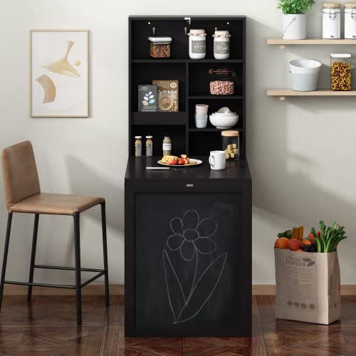Folding Wall Mounted Table, Convertible Craft Desk with Storage, Multi-Function Computer Writing Floating Desk for Home Office (Black)