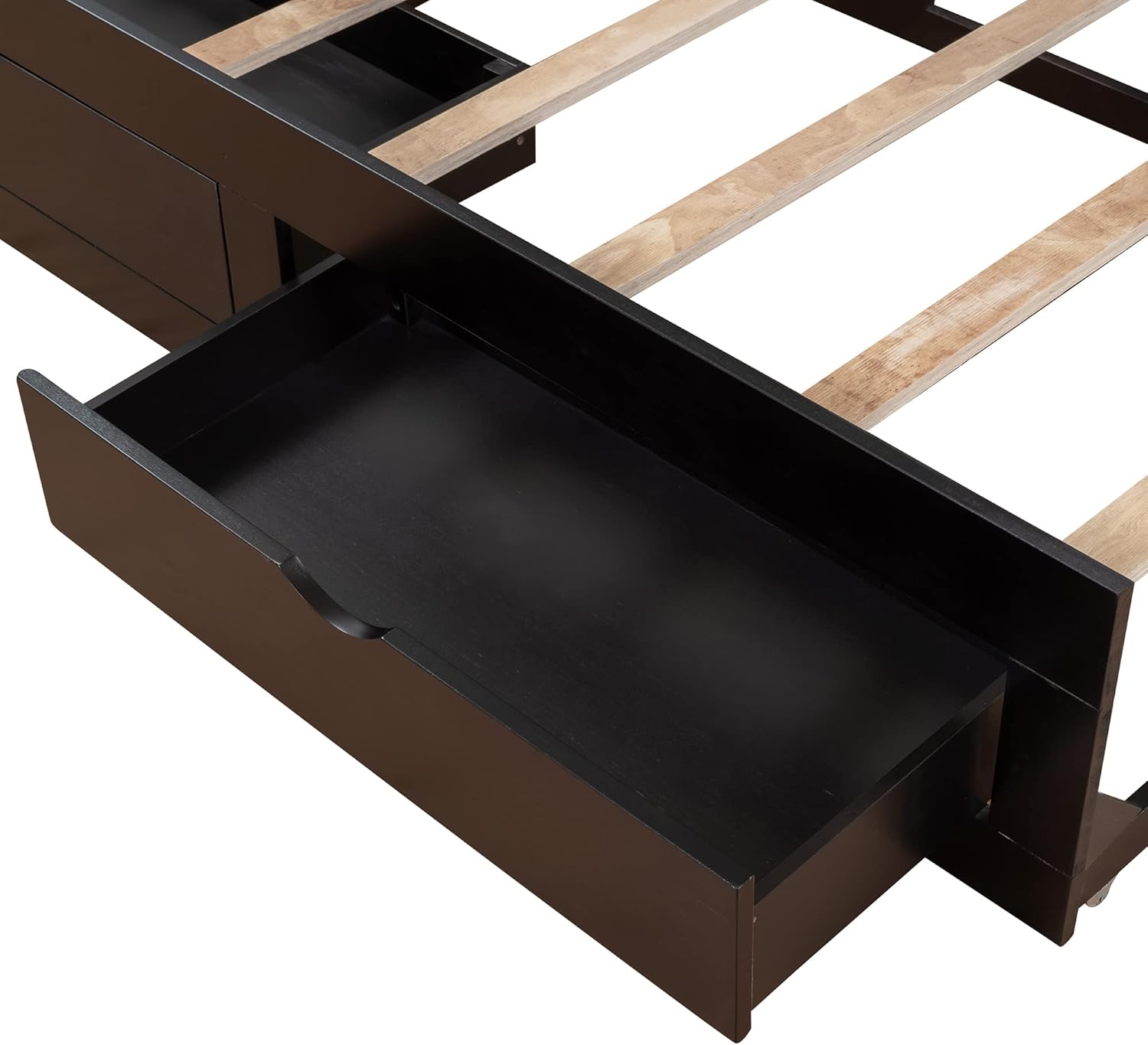 Wood Trundle, Extendable Daybed Twin to King with 2 Storage Drawers, Sofa Bed Frame for Small Space, Bedroom, Living, Guest Room, Espresso