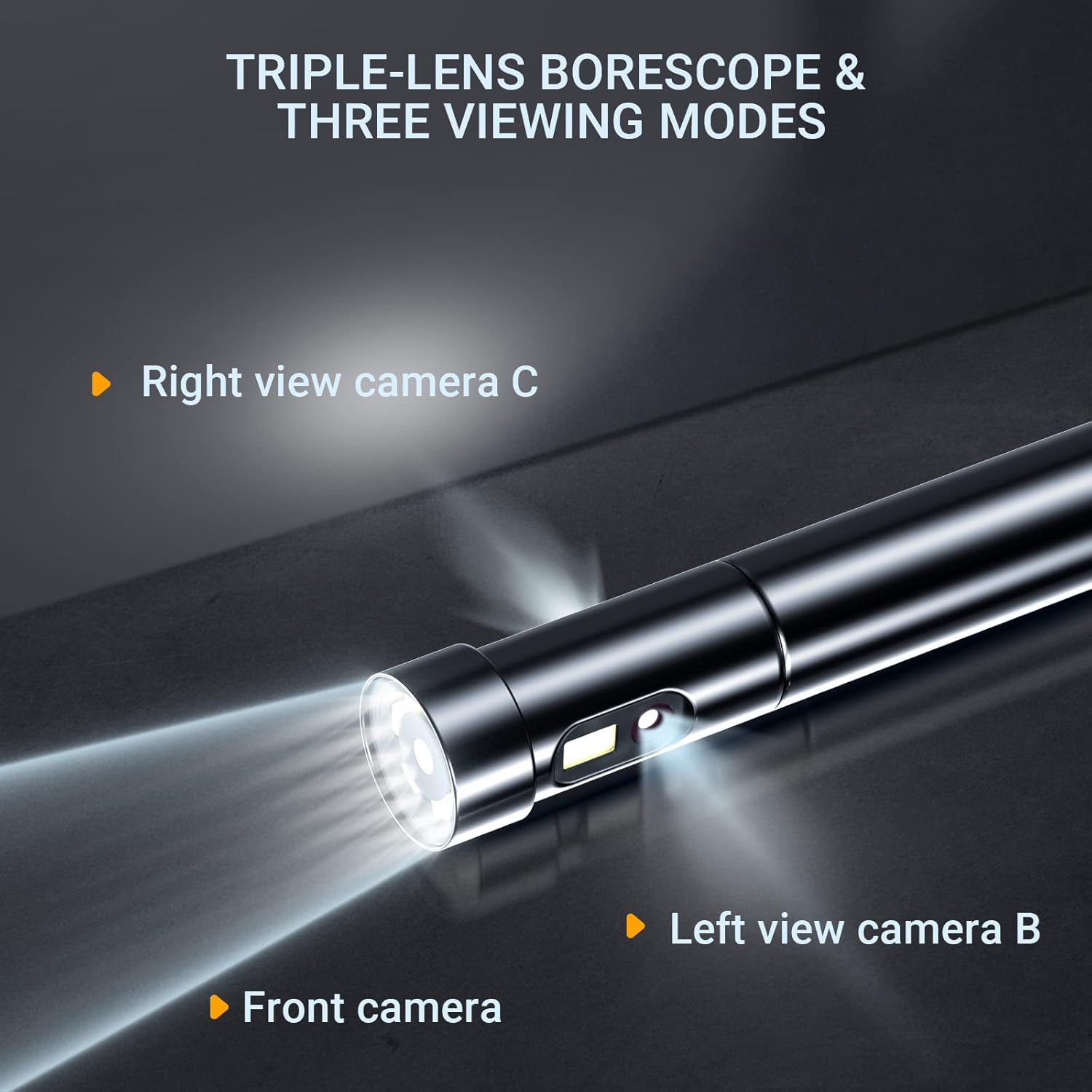 Triple Lens Endoscope Inspection Camera with 5'' IPS Screen NIDAGE 1080P Industrial Snake Camera with 11.5FT Waterproof Flexible Cable 8 LEDs 32GB Card Toolbox, Automotive Borescope Drain Pipe Camera