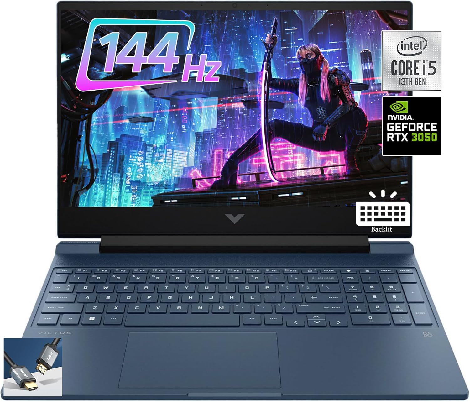 HP Victus 15.6" FHD 144Hz IPS Gaming Laptop - Intel Core i5-13420H - NVIDIA GeForce RTX 3050 - Micro-Edge - Wi-Fi6 - BT 5.3 - Backlit KB - Blue Win11 W/HDMI (16GB RAM |512GB PCIe SSD)