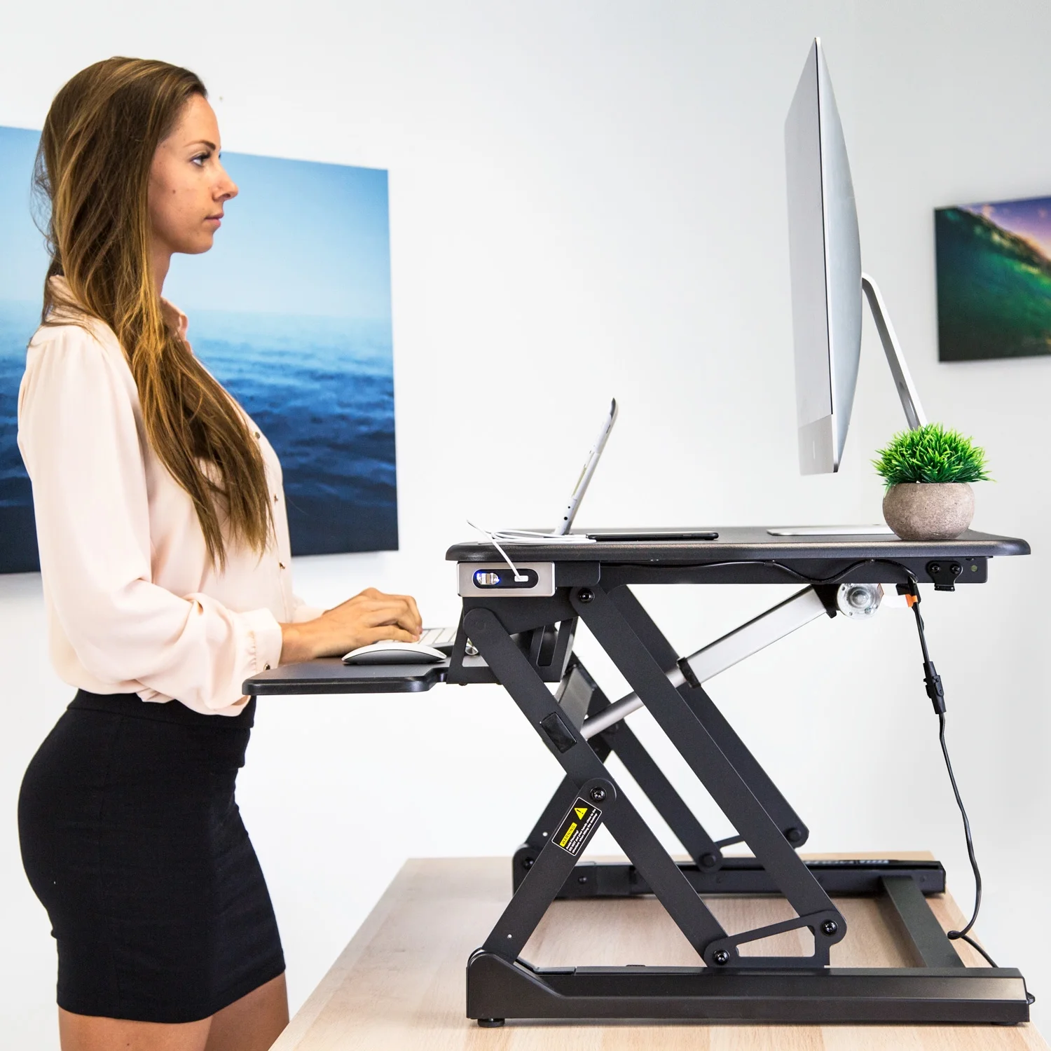Mount-It! Electric Standing Desk Converter | Motorized Sit Stand Desk With Built In USB Port | Black