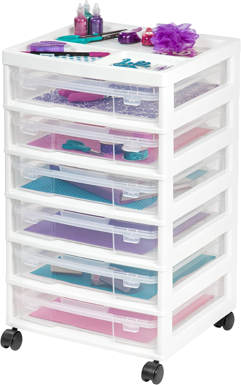 IRIS USA 150816 IRIS 6-Drawer Scrapbook Cart with Organizer Top, Black