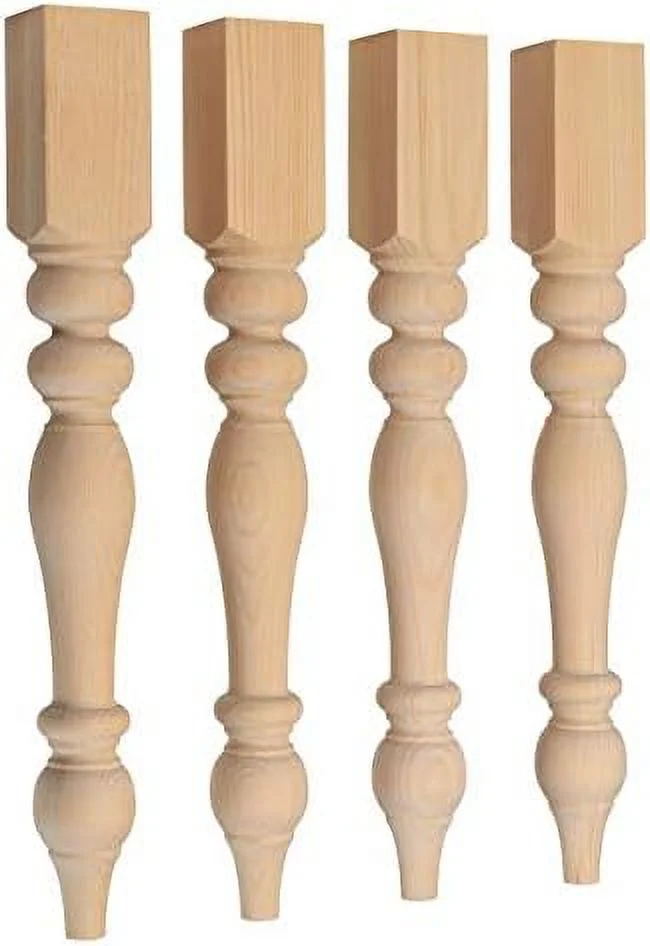 Chunky Farmhouse Table Legs - Unfinished - DIY Furniture - Turned Legs - Set Of 4 - Dimensions: 3.5" X 29"