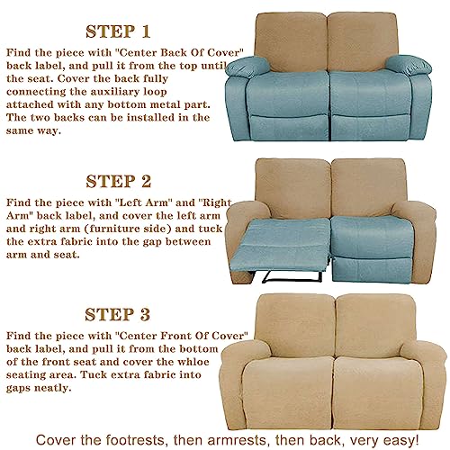 Stretch recliner couch covers 4 Seat 10-piece, Soft Velvet reclining sofa slipcover Non Slip with Pocket Armchair Covers Furniture Protector-Royal blue-4 Seat