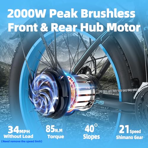 Electric Bike for Adult 4000W Peak Brushless Dual Motor 48V 23Ah Removable Bicycle Electric Bike 26 Inch Fat Tire Mountain Ebike 21 Speed Electric Dirt E Bikes