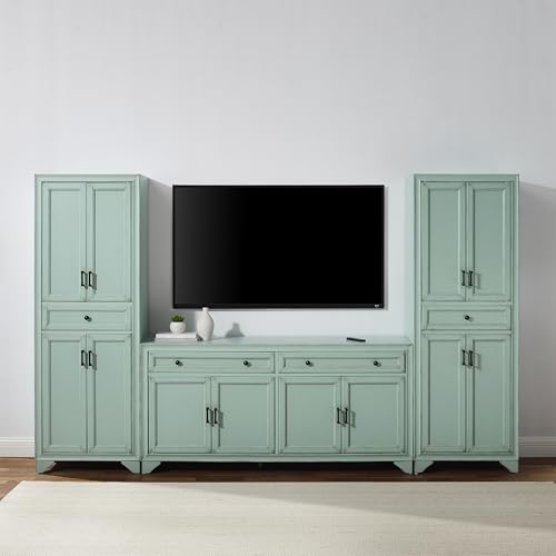 Crosley Furniture Tara 3-Piece Modern Farmhouse Sideboard Buffet Cabinet and Kitchen Storage Pantry Set, Distressed Gray