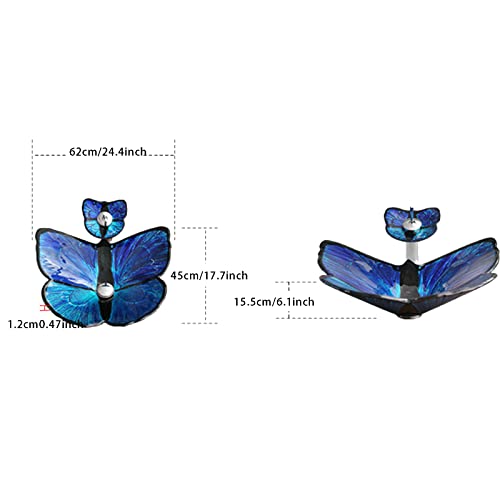 Bathroom Vessel Sink, Tempered Glass Vessel Butterfly Sink Artistic Top Mount Installation Bathroom Sinks with Pop Up Drain Waterfall Faucet,Blue