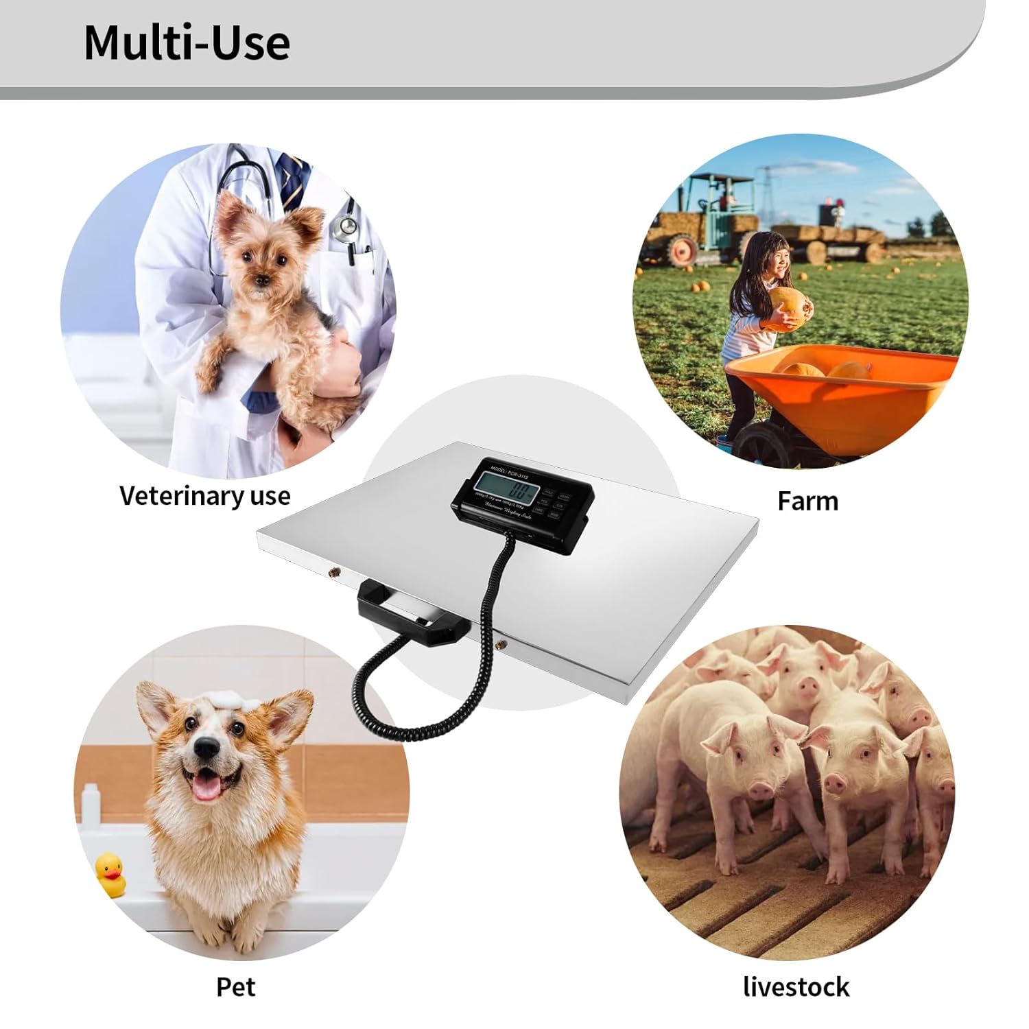 Digital Livestock Scale 660Lbs x 0.2Lbs,21'' x 17'' Veterinary Scale Pet Vet Scale Stainless Steel Platform Animal Scale,Electronic Postal Scale, Industrial Floor Scale