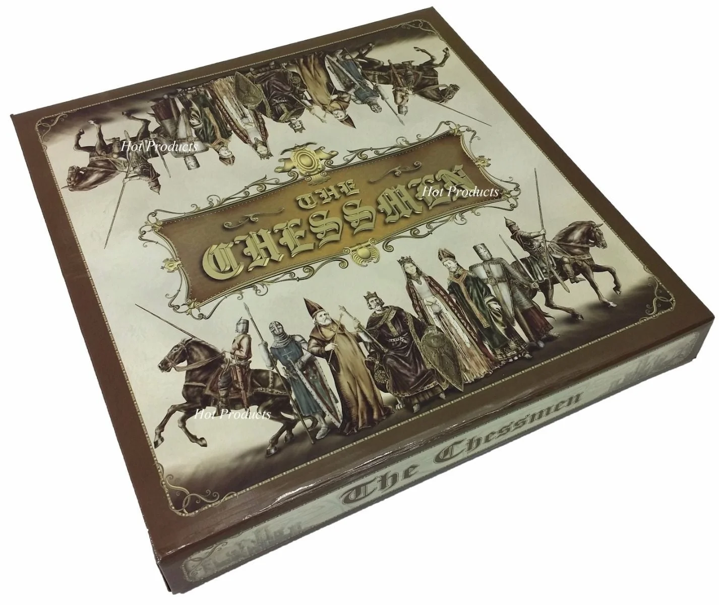 Medieval Times Crusades Gold &Silver Armored Knights Chess Set W/ 18 High Gloss Cherry &Burlwood Color Board