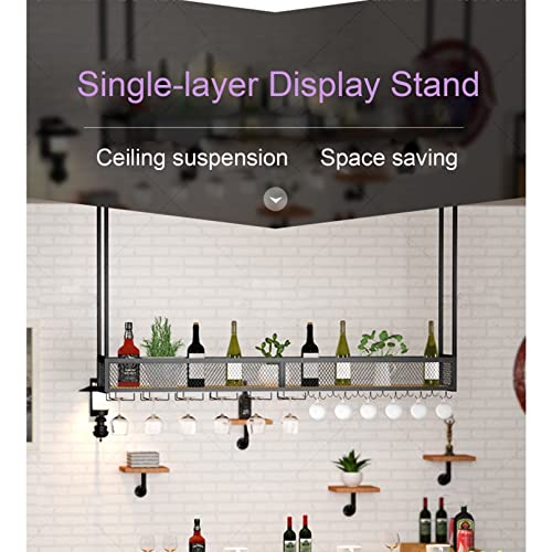Hanging Wine Rack - Ceiling Wine Bottle Rack, Upside Down Wine Glass Holder, 1-layer Wrought Iron Shelving, Modern Wooden Wall Shelf, Plant Stand In The Corner Of The Living Room, Can Bear 50KG Full