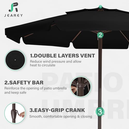 JEAREY 12FT 2-Tiers Patio Umbrellas Outdoor Large Market Umbrella With Crank Lift System No Tilt 8 Sturdy Ribs UV Protection Waterproof Sunproof Black