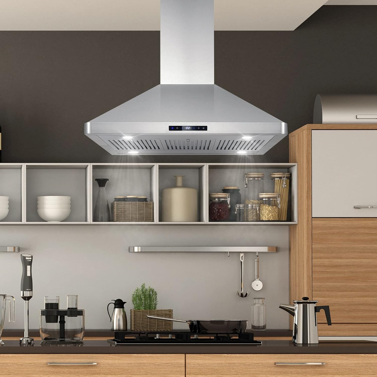 36 In. Ducted Island Mount Range Hood In Stainless Steel With Led Lighting Permanent Filters Silver Lights Removable Filter