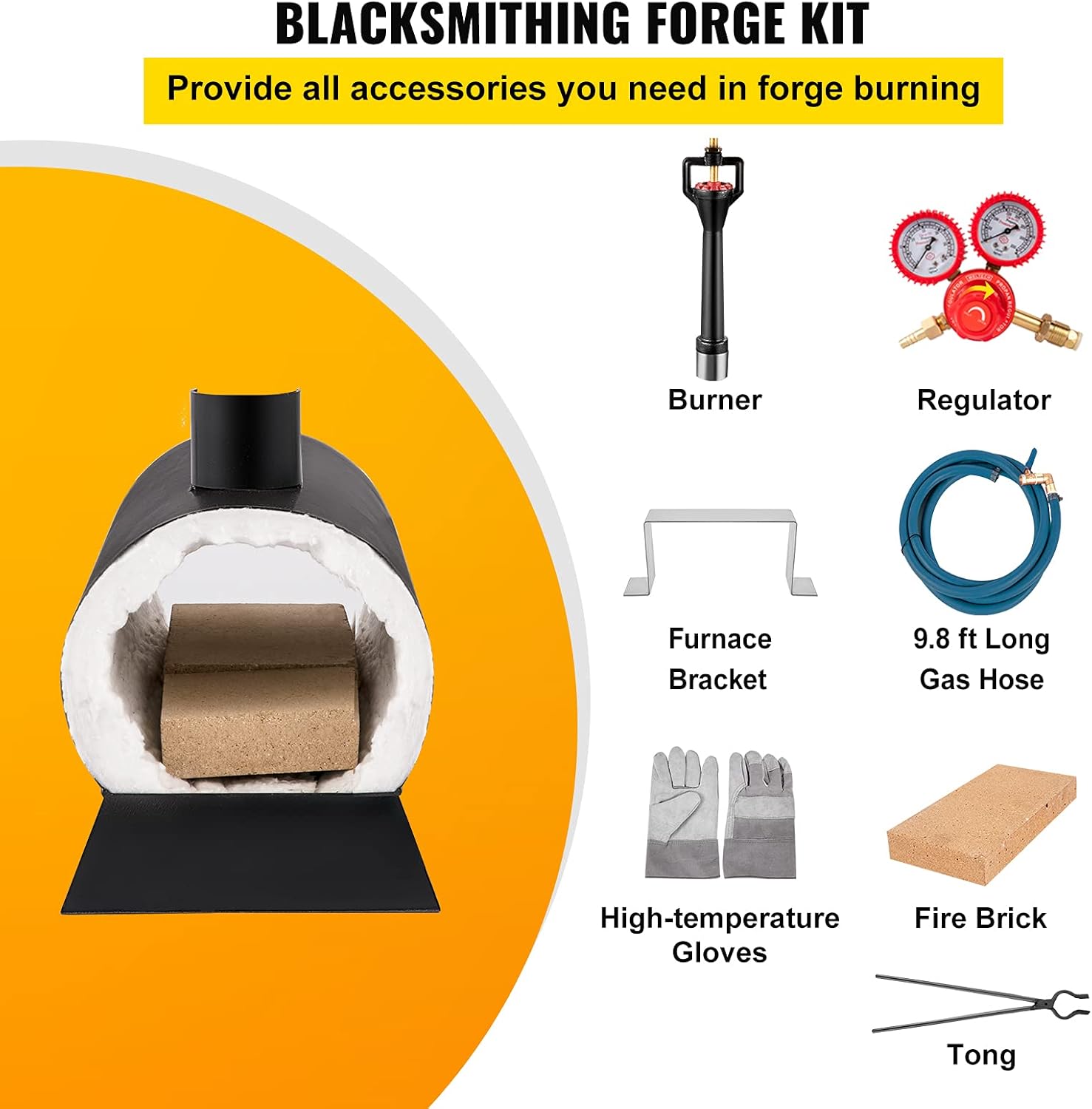 VEVOR Propane Knife Forge, Blacksmithing Forge with Dual Burners, Portable Propane Forge with an Open Structure, Large Capacity Farrier Forge, Round Propane Burner Forge for Knife and Tool Making