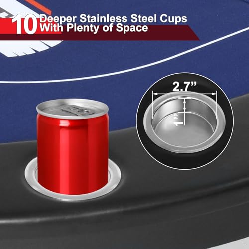 84" Poker Table Foldable, 10 Player Portable Casino Leisure Texas Holdem Table, Folding Game Table with Padded Rails and Cup Holders for Texas Card, Blackjack Board Game（Black (Black)