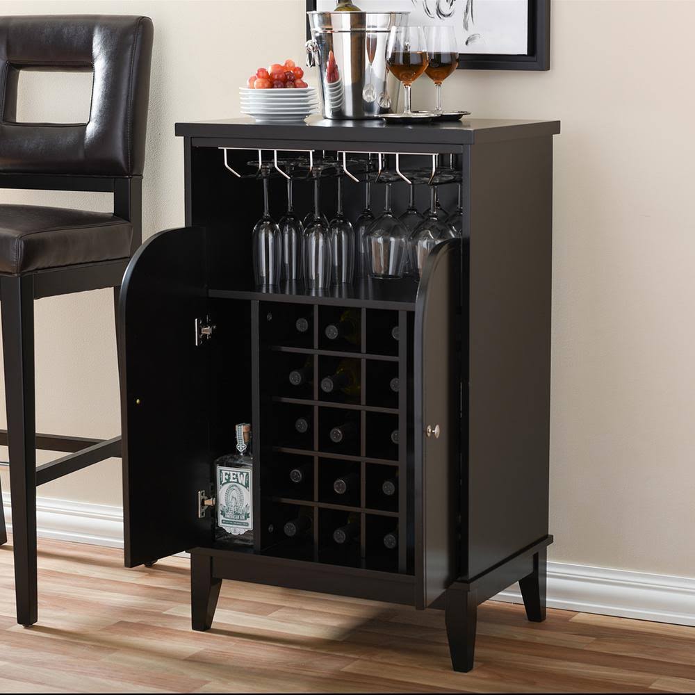 Baxton Studio Easton Modern and Contemporary Wood Dry Bar and Wine Cabinet, Dark Brown