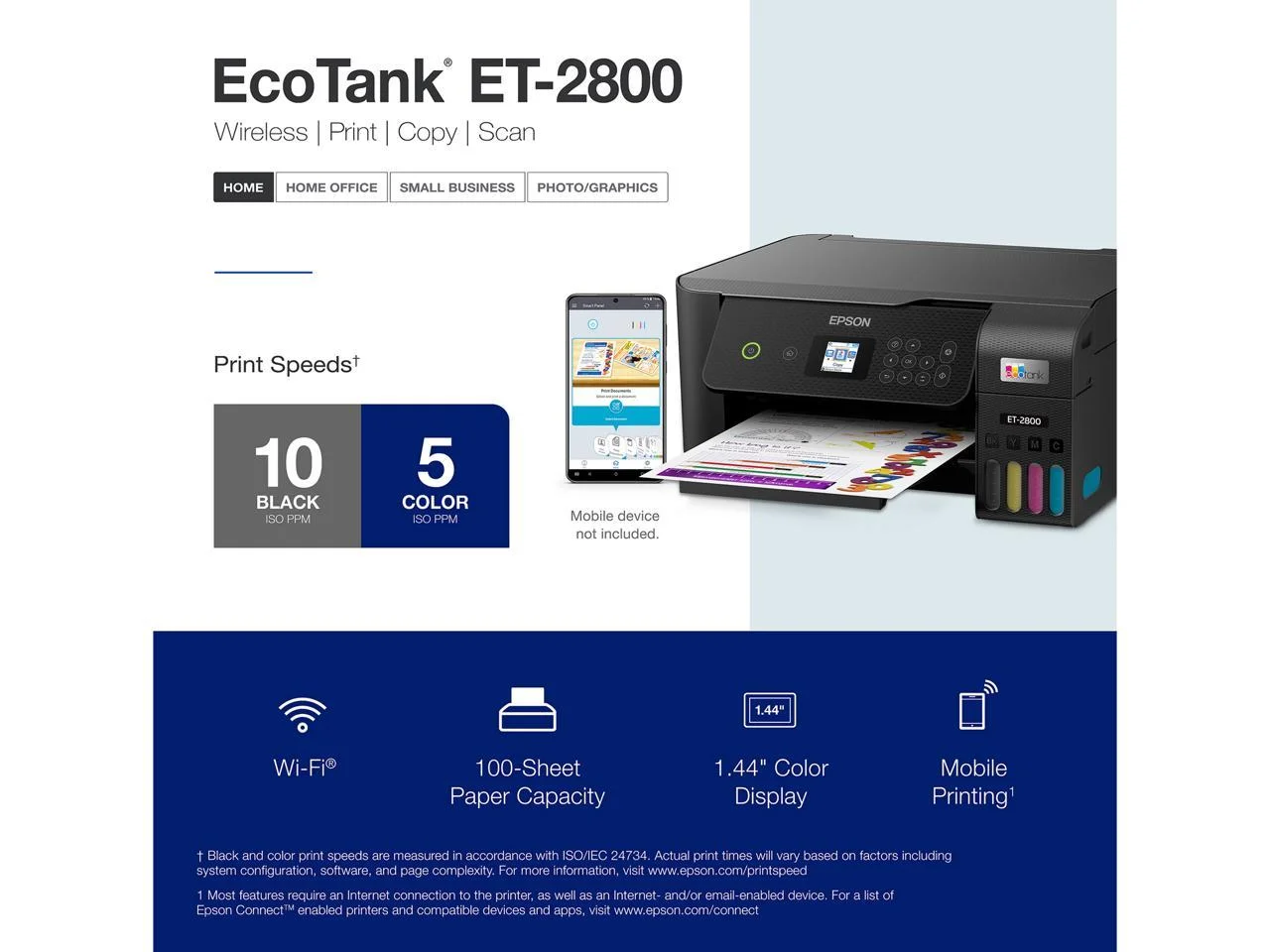Epson EcoTank ET-2800 Wireless Color All-in-One Cartridge-Free Supertank Printer with Scan and Copy ? The Ideal Basic Home Printer - Black
