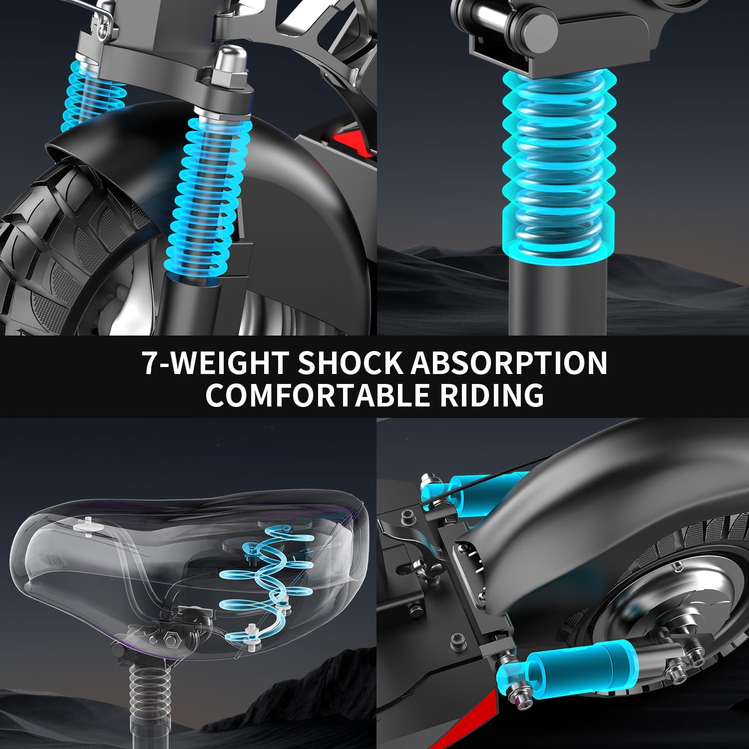 Q2 Electric Scooter for Adults, 800W Motor, Max Speed 27MPH & 35 Miles Range Electric Scooter with Seat, 10" Solid Tires, 48V 13AH Li-on Foldable E Scooter for Adults Dual Shock Absorption