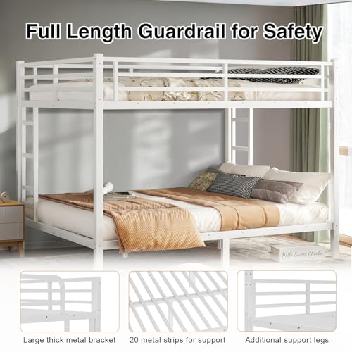 Twin XL Over Twin XL Bunk Bed, Metal Bunk Bed Frame Heavy Duty Bunk Beds Loft Bed Frame with Ladder and Guardrail Metal Slats No Box Spring Required for Adults Teens, Black
