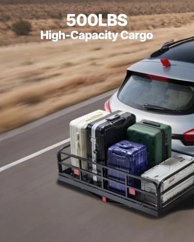 VEVOR 70" x 30" x 6", Hitch Cargo Carrier, 500 lbs Capacity with Nighttime Reflective Reminder, Folding Hitch Mount Cargo Carrier Basket with Hitch Lock for 2" Receiver, Fit for SUVs