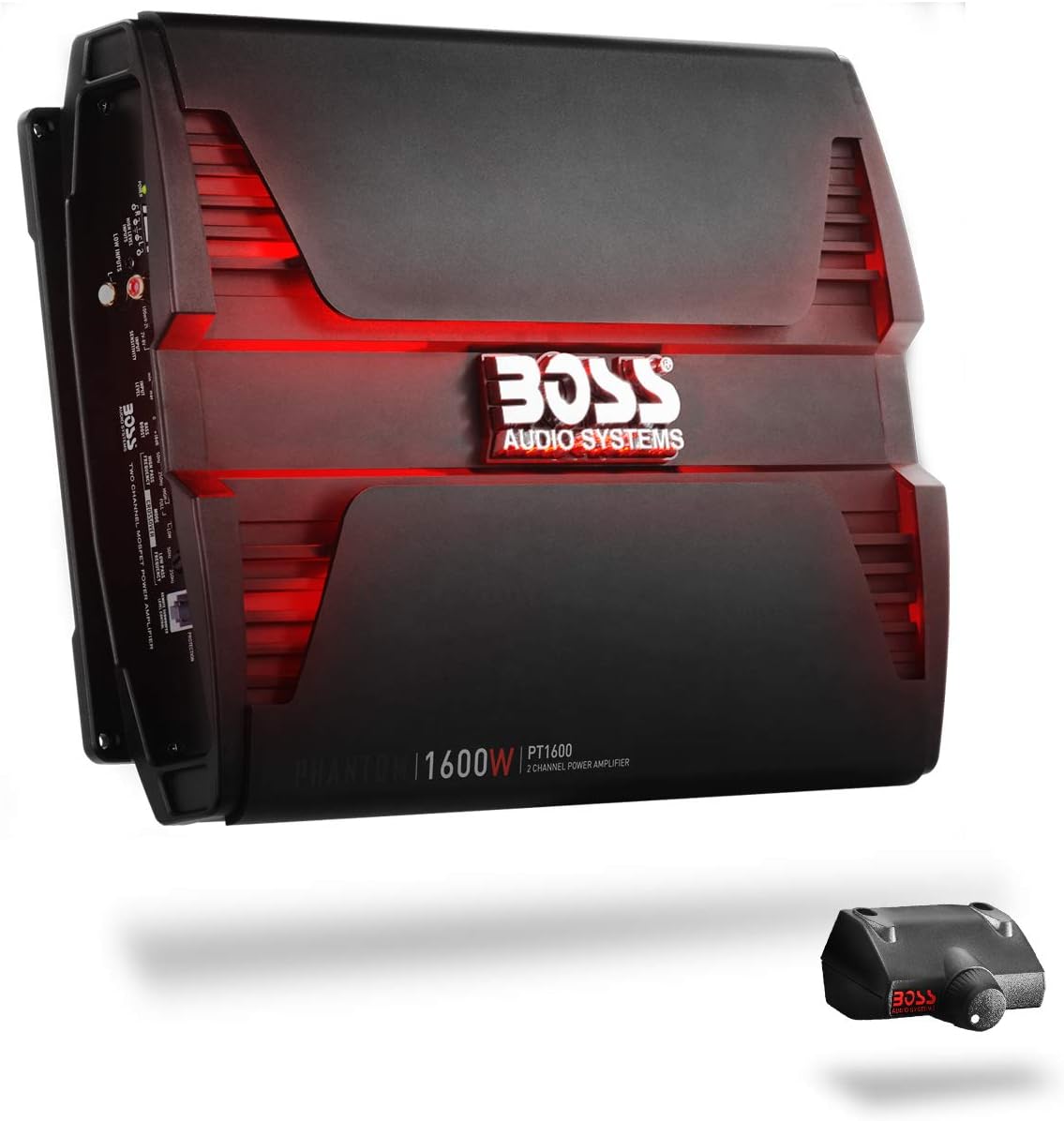 BOSS Audio Systems PT1600 2 Channel Car Amplifier – Phantom Series, 1600 Watts, Full Range, Class A/B, 2-8 Ohm Stable, Mosfet Power Supply, Bridgeable