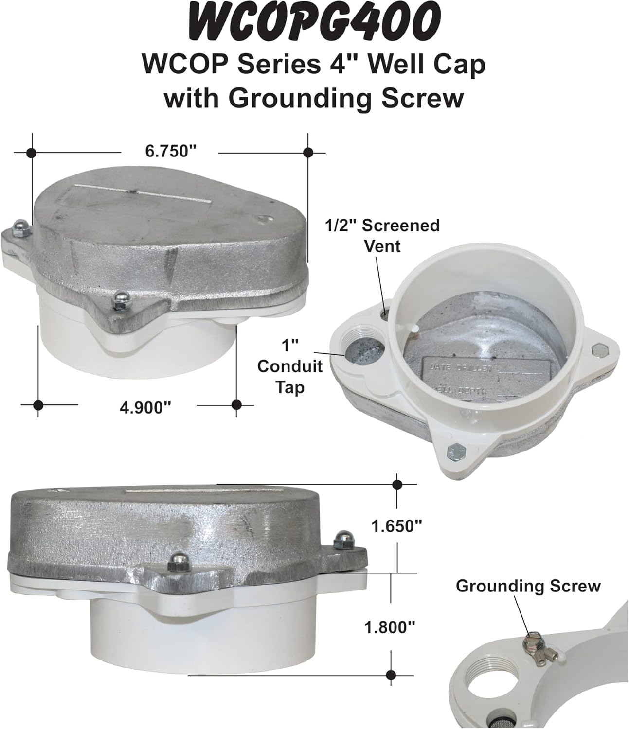 Merrill MFG 4 Watertight Sanitary Aluminum, ABS well cap, Seal