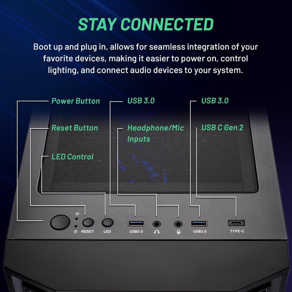 Skytech Gaming Skytech Shadow Gaming PC Desktop – AMD Ryzen 5 7600X 4.7 GHz, RTX 3060 Ti, 1TB NVME SSD, 32G DDR5 RGB, 600W Gold PSU, 240mm AIO, AC Wi-Fi, Windows 11 Home 64-bit,Black