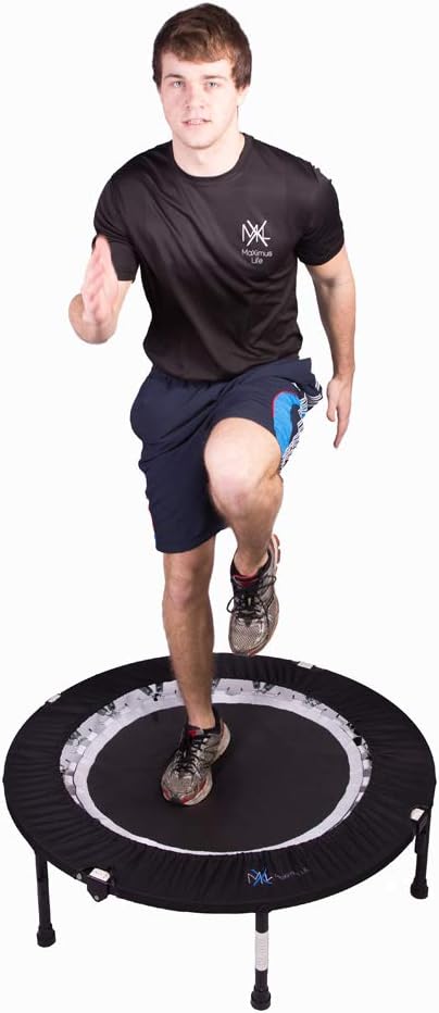 MaXimus PRO Folding Rebounder USA | Voted #1 Indoor Exercise Mini Trampoline for Adults with Bar | Fitness & Weight Loss| FREE Storage Bag, Resistance Bands, ONLINE & DVD Workouts | Already Assembled