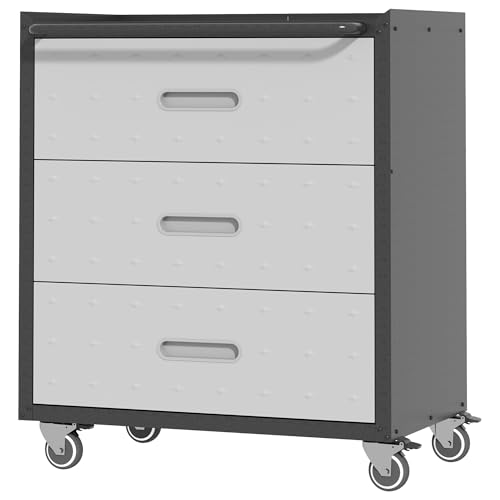 Metal Storage Cabinet with Wheels, Lockable Garage Cabinet with Doors and Shelves, Rolling Tool Storage, Assembly Required, Black
