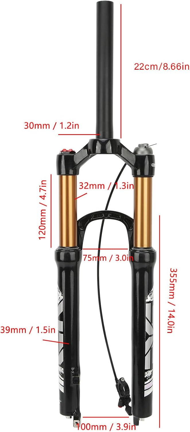 Bike Fork, Mg Aluminum Alloy Stable Straight Steerer 120mm Stroke Mountain Bike Front Fork Impact Resistant 26inch for Riding Cycling