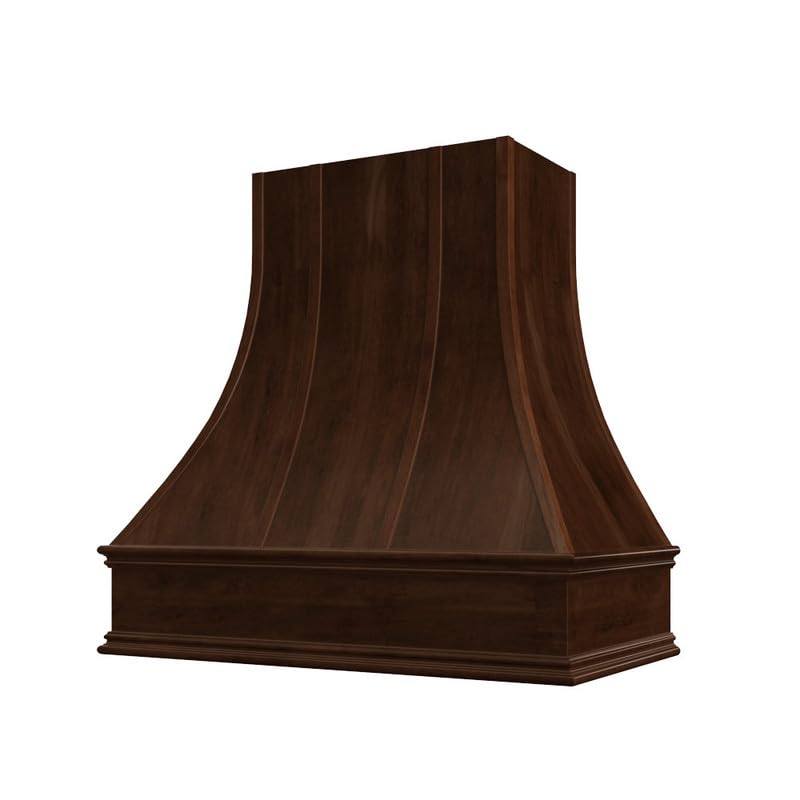 Riley & Higgs Curved Front Range Hood Cover With Decorative Molding - Wall Mounted Wood Range Hood Covers, Plywood and Maple