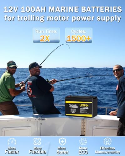 12V 100Ah LiFePO4 Lithium Battery - Solar Powered Battery with 100A BMS, 1280Wh Energy Storage, Iron Phosphate 15000 Deep Cycles Marine Battery for RV, Golf Car, Trolling Motor