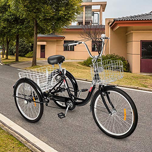 PEXMOR Adult Tricycle, 24/26 Inch 7 Speed 3 Wheel Bikes Tricycle for Adults, Adult Trike for Women/Men/Seniors, Three Wheel Cruiser Bike w/Folding Front & Rear Basket for Shopping/Recreation/Picnic