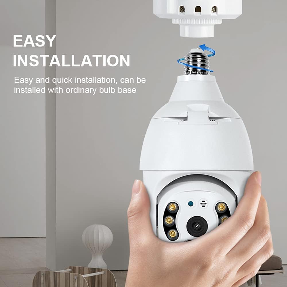 Eversecu 2K 3.0MP Wireless PTZ Security Camera with E27 Bulb Connector, Motion Auto Tracking, Two Way Audio, Night Vision, Tuya Smart Life WiFi IP PTZ CCTV Camera