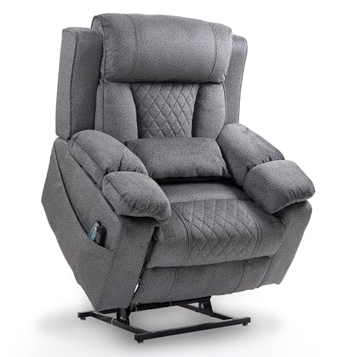 Power Lift Chair Lay Flat Recliner Infinite Position Electric Dual Motor Stand Up Lift Chair with Massage and Heat for Adults,Heavy Duty Recliners with 2 Remote Controls and Two Cup Holders