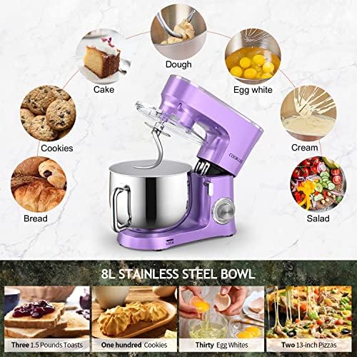COOKLEE Stand Mixer, 9.5 Qt. 660W Electric Kitchen Mixer with Dishwasher-Safe Dough Hooks, Flat Beaters, Wire Whip & Pouring Shield Attachments for Most Home Cooks, Silver