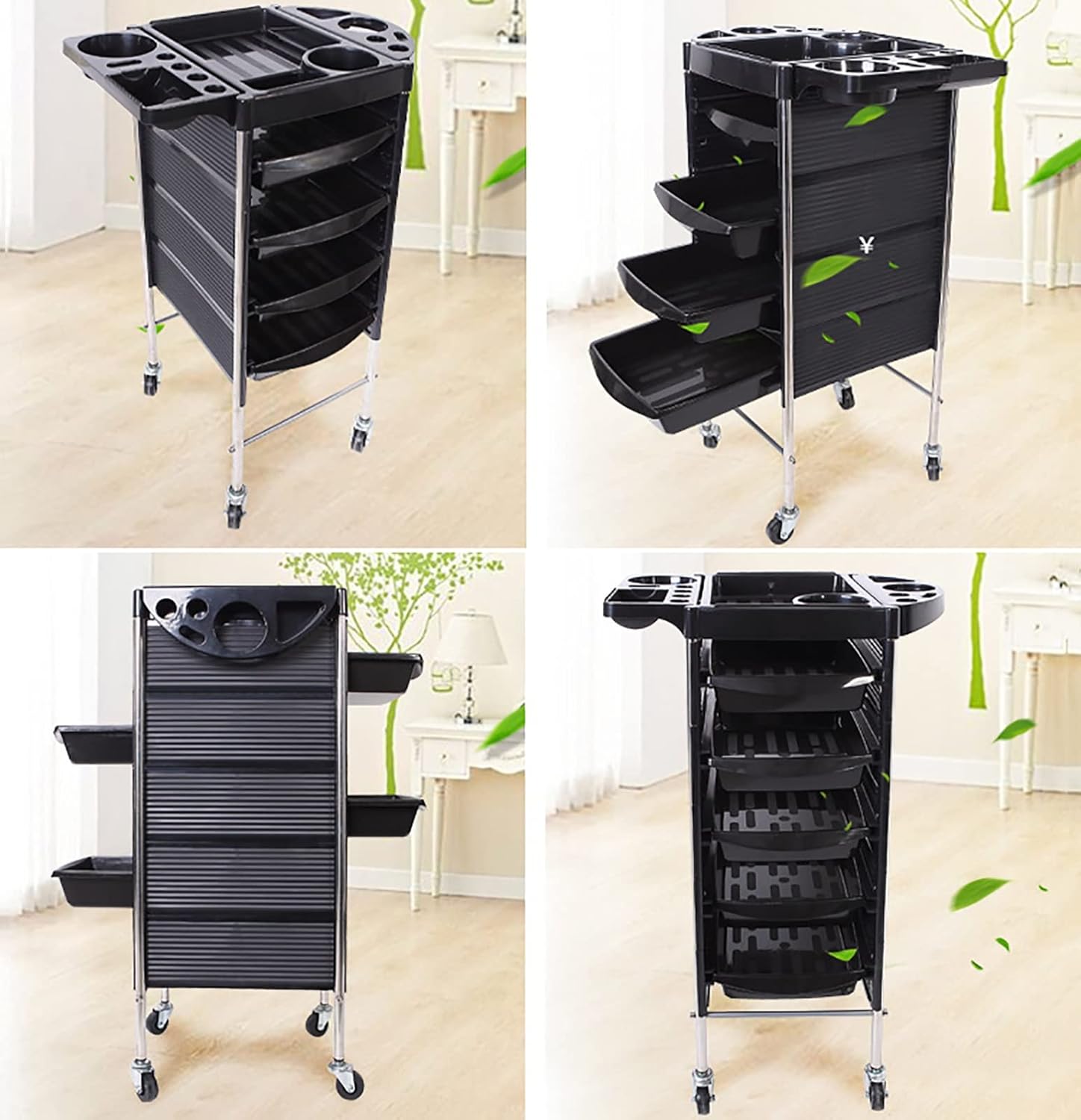 Beauty Salon Equipment Trolley with 5 Drawers, 4 Rolling Wheels for Beauty Hairdressing Storage Cart, Black