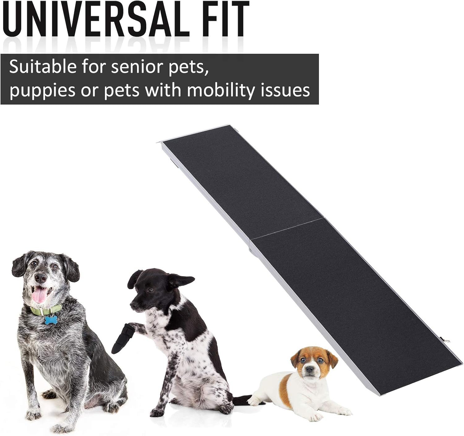 PawHut 96" Portable Bi-Fold Folding Vehicle Pet Ramp for Large Dog or Animals with Safety Lock & Convenient Carry Handle