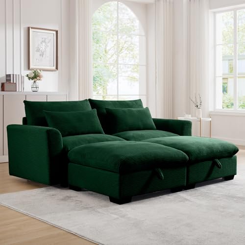 Ottomans for Modular Sectional Sofa, Corduroy Deep Seat Couch Ottomans Footrest to Combine with 2 Seater Sofa, 3 Seater Sofa and 4 Seater Sofa, Brown