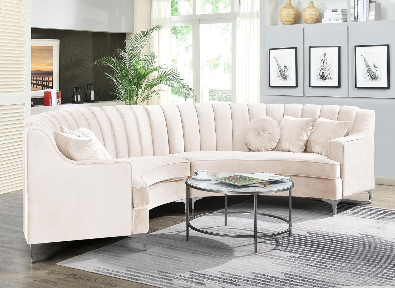 Cream Sectional Velvet Curved Combine Sofa for living Room