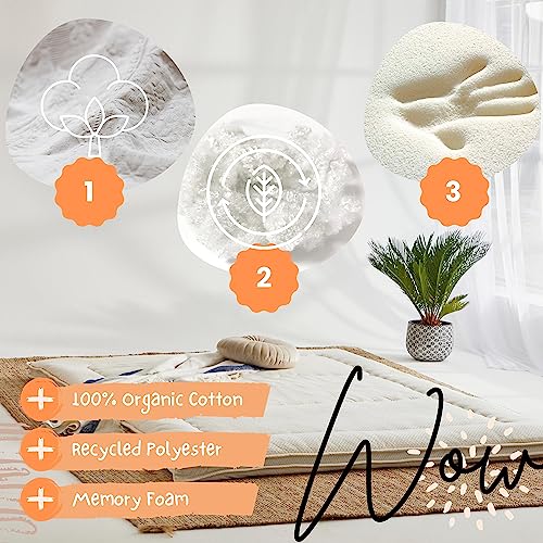 WoW 100% Organic Cotton Futon Mattress for Back Pain 3.5" | Japanese Floor Mattress | Shikibuton Sleeping Pad | Memory Foam Guest Bed for Floor | Kids Play Mat | Foldable & Portable Roll Up | Firm