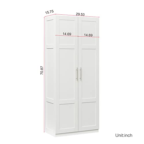 Bedroom Armoire Wardrobe with Doors and Shelevs,Clothing Storage Cabinet, Two Door Kitchen Cabinet, Wood Closet Organzier for Bedroom, Laundry Room White (23.62" L x 16.93" W x 70.87" H)