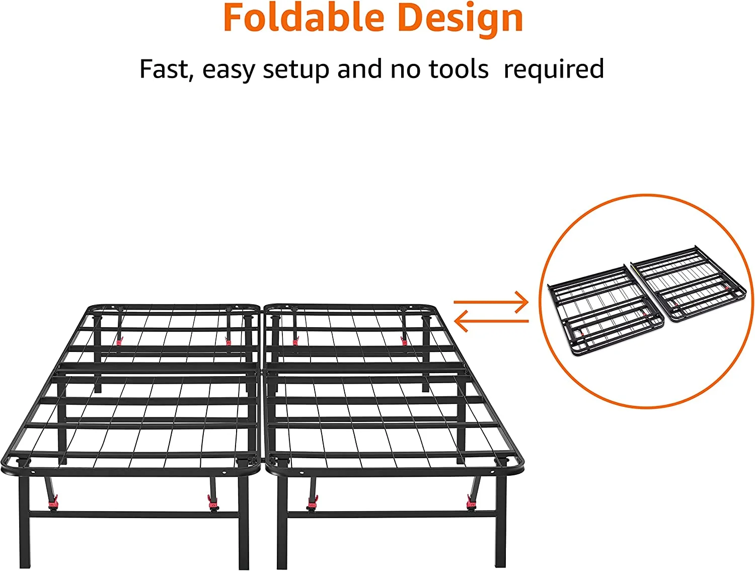 Foldable Metal Platform Bed Frame with Tool Free Setup 14 Inches High  Queen Black
