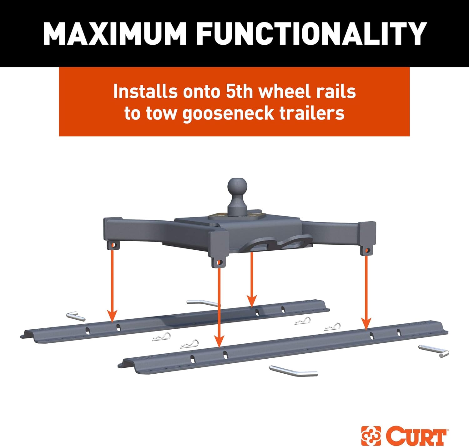 CURT 16090 Spyder 5th Wheel to Gooseneck Adapter Hitch, Fits Industry-Standard Rails, 30,000 lbs, 2-5/16-Inch Ball