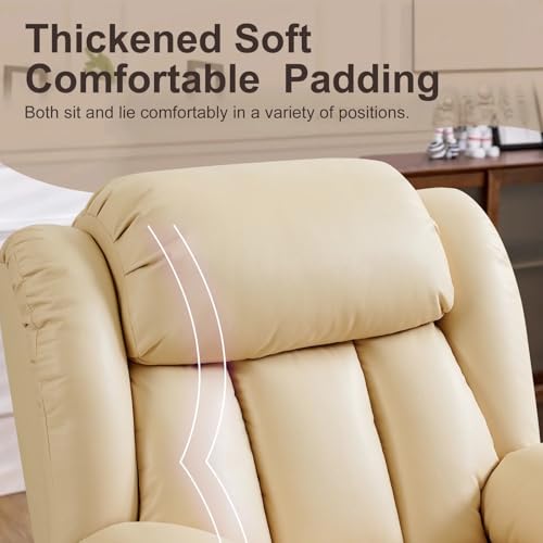 Large Power Lift Recliner Chair Recliners for Elderly, Infinite Position Recliner Chair with Heat and Massage, Breathable Leather(Beige)