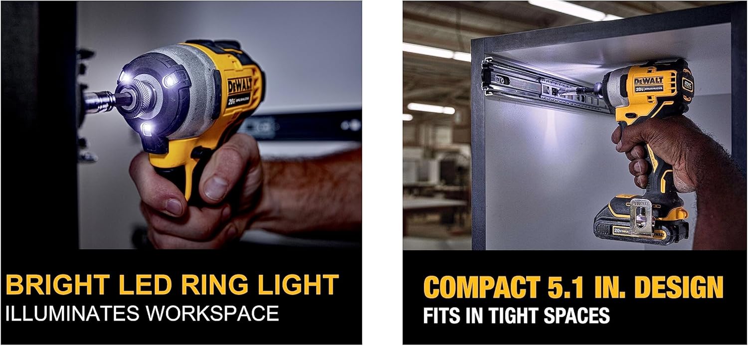 DEWALT ATOMIC 20V-Max Brushless/Cordless Compact 1/4 in. Impact Driver Kit w/Charger, 2.0Ah-Battery, Bag&Belt Clip