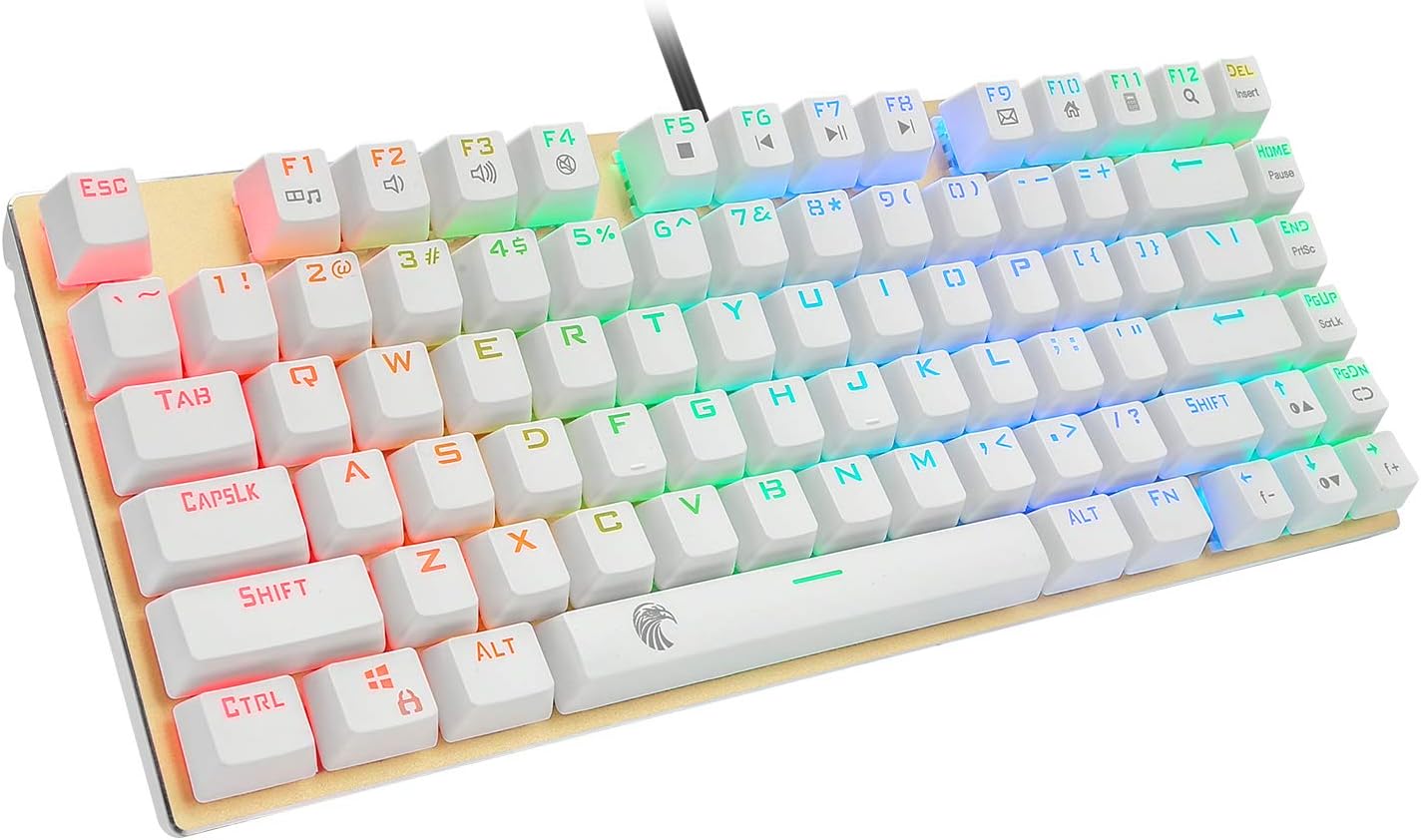 E-Yooso Z-88 RGB Mechanical Gaming Keyboard, Gold Color Metal Panel, Blue Switches - Clicky, 60% Compact 81 Keys Hot Swappable for Mac, PC, White and Pink