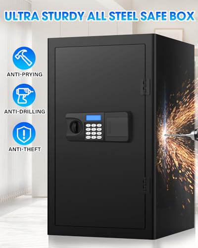 2.6 Cuft Large Fireproof Home Safe Box with Fire proof Document Bag, Anti-Theft Digital Safe Fireproof Waterproof with Keypad Key, Personal Security Electronic Safe for Money Medicines Jewelry