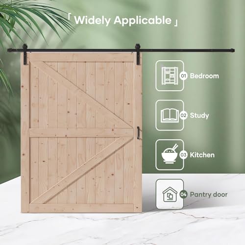 FREDBECK 48in x 80in Sliding Wood Barn Door with 8FT Barn Door Hardware Kit Included K Shape Solid Spruce Panel Sliding Door Double Surfaces Need to Assembly